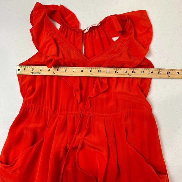 Rebecca Taylor Fit & Flare Dress Women's Orange Button Ruffle Sleeve Pullover - Picture 12 of 14